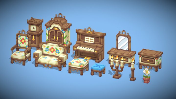Vintage Furniture Set 3D Model