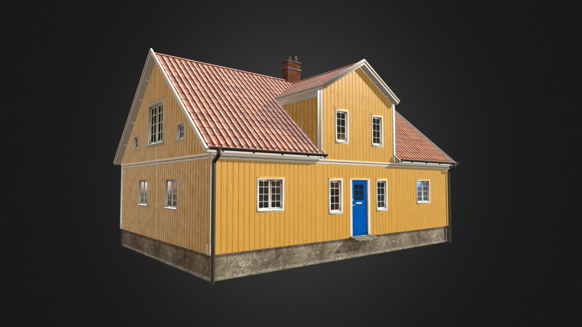 3D model Swedish Yellow House - This is a 3D model of the Swedish Yellow House. The 3D model is about a house with a black background.