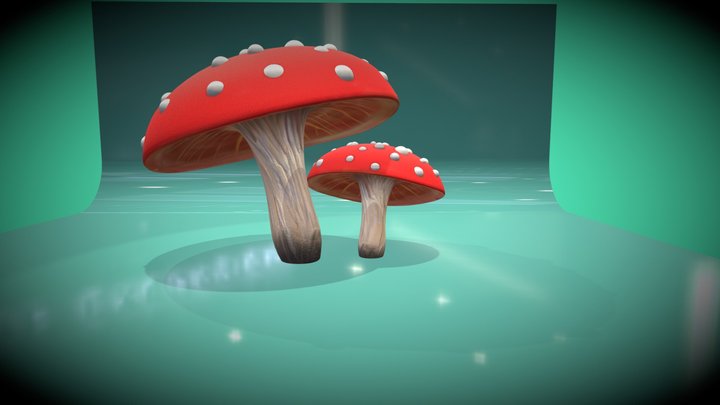 Two 3D Red Mushroom 3D Model