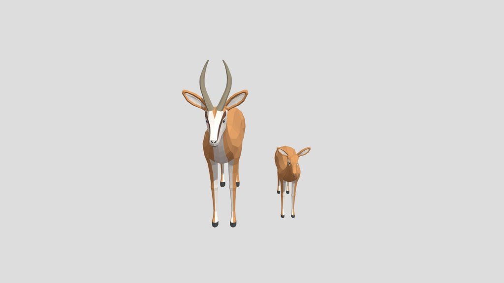Low Poly Cartoon Springbok Antelope