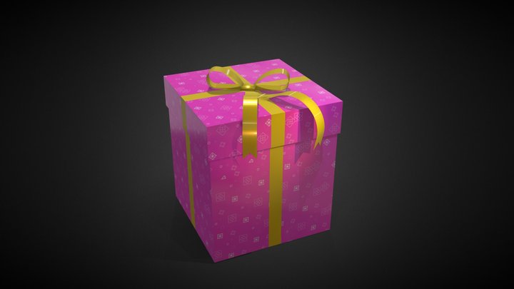 Pink Present Box with Glossy Ribbon 3D Model