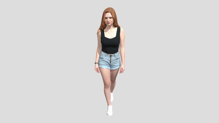 Redhead in Black Tank and Denim Shorts – Modèle 3D gratuit STL