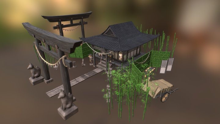 Shinto Shrine and Props 3D Model