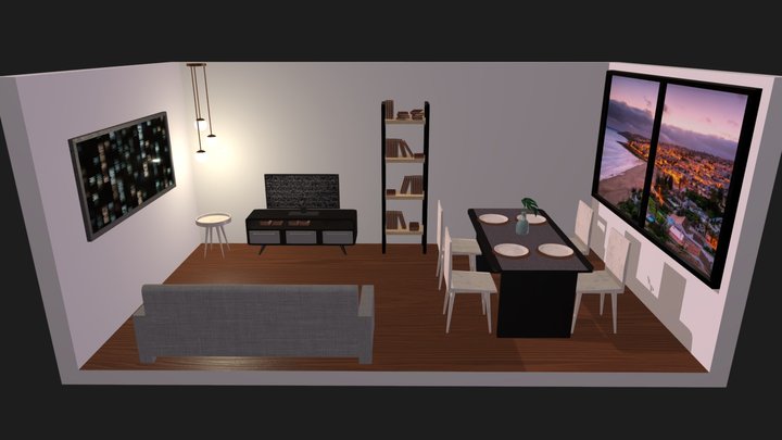Living Room & Dining Room Design 3D Model