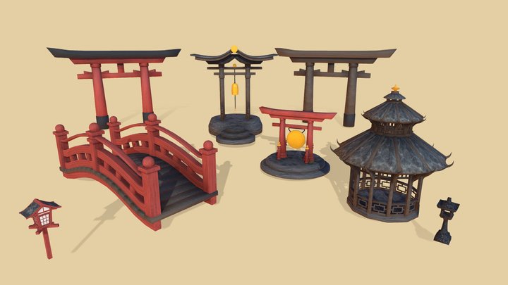Traditional Japanese Scenery Props 3D Model