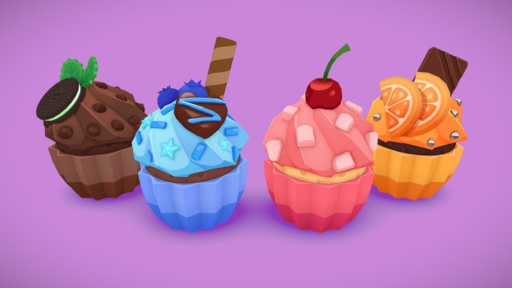 Colourful Cupcakes 3D Model