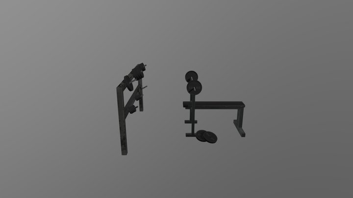 Bench Press + Stand+weight Plates(discs) 3D Model