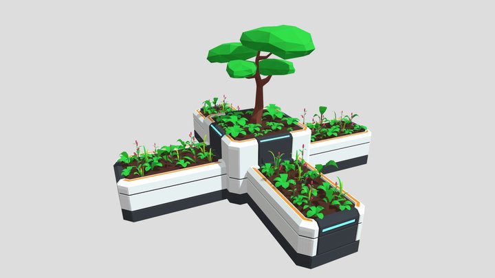 Low Poly Sci-Fi Botanical Cross Hub 3D Model