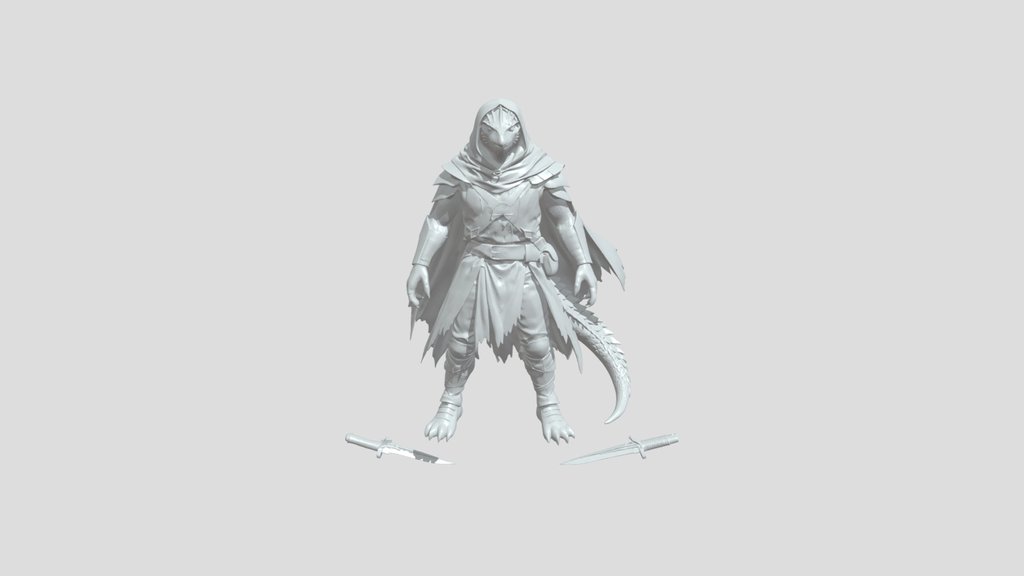 Hooded reptilian fantasy humanoid assassin