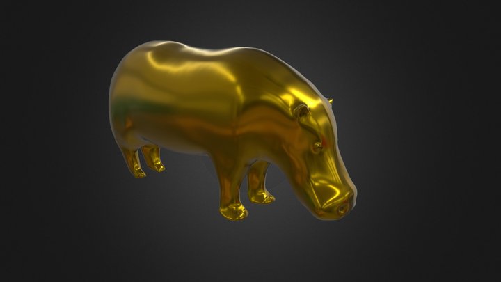 Metalic Hippopotamus sculpture 3D Model