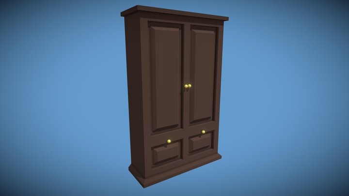 Low-Poly Classic Wooden Wardrobe 3D Model