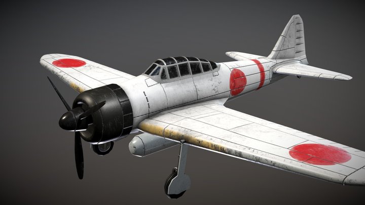 WW2 Japanese Fighter Aircraft A6M Zero 3D Model