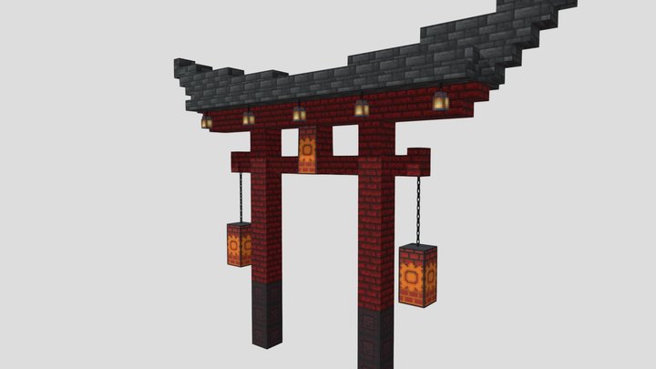 Torii Japanese gate Minecraft. Low Poly. 3D Model
