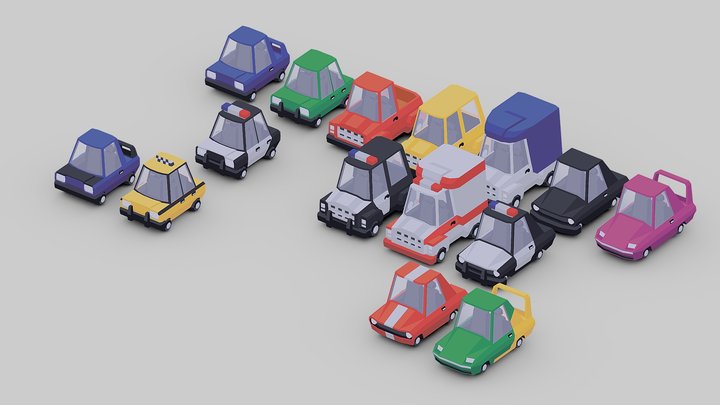 Low Poly Car Set 3D Model