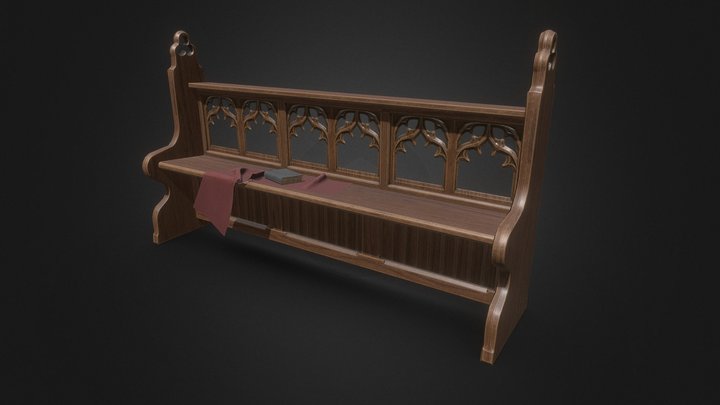 Church Pew Bench 3D Model