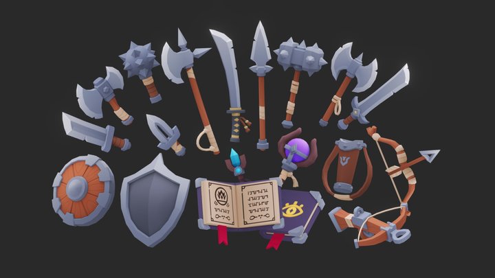 Stylized RPG Weapons Pack - Cartoon Assets 3D Model