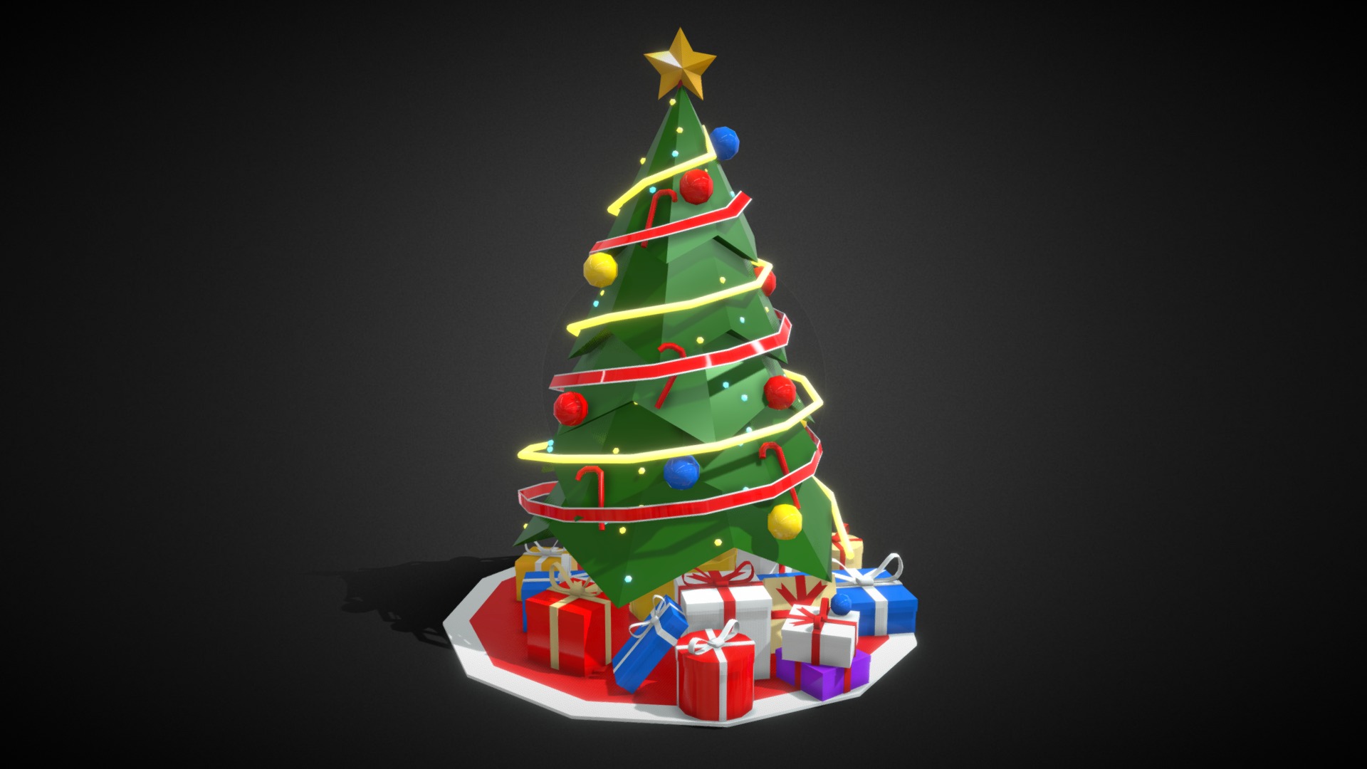 3D model Lowpoly Christmas Tree - This is a 3D model of the Lowpoly Christmas Tree. The 3D model is about a christmas tree with presents.
