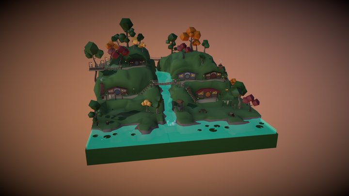 Autumn Hillside Village 3D Model