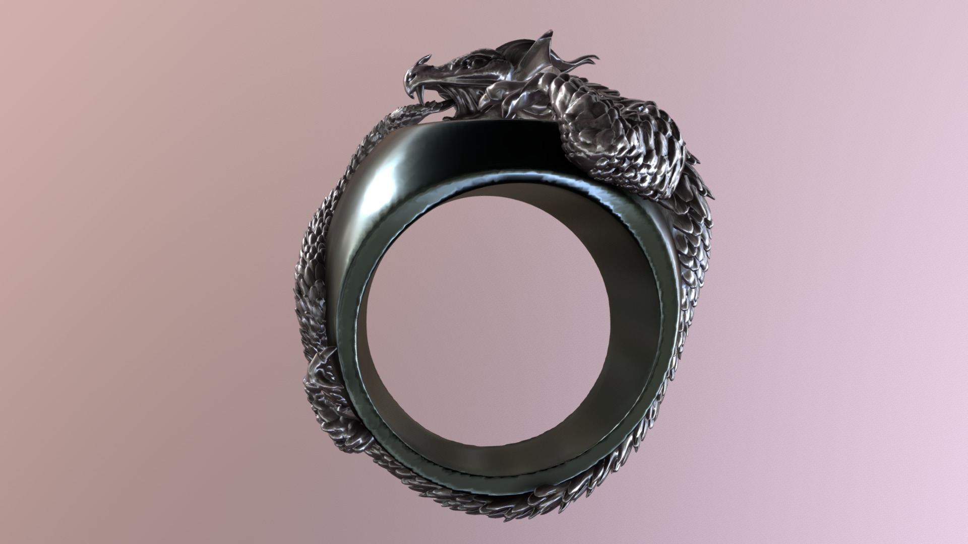 3D model Ouroboros Ring - This is a 3D model of the Ouroboros Ring. The 3D model is about a silver ring with a diamond.