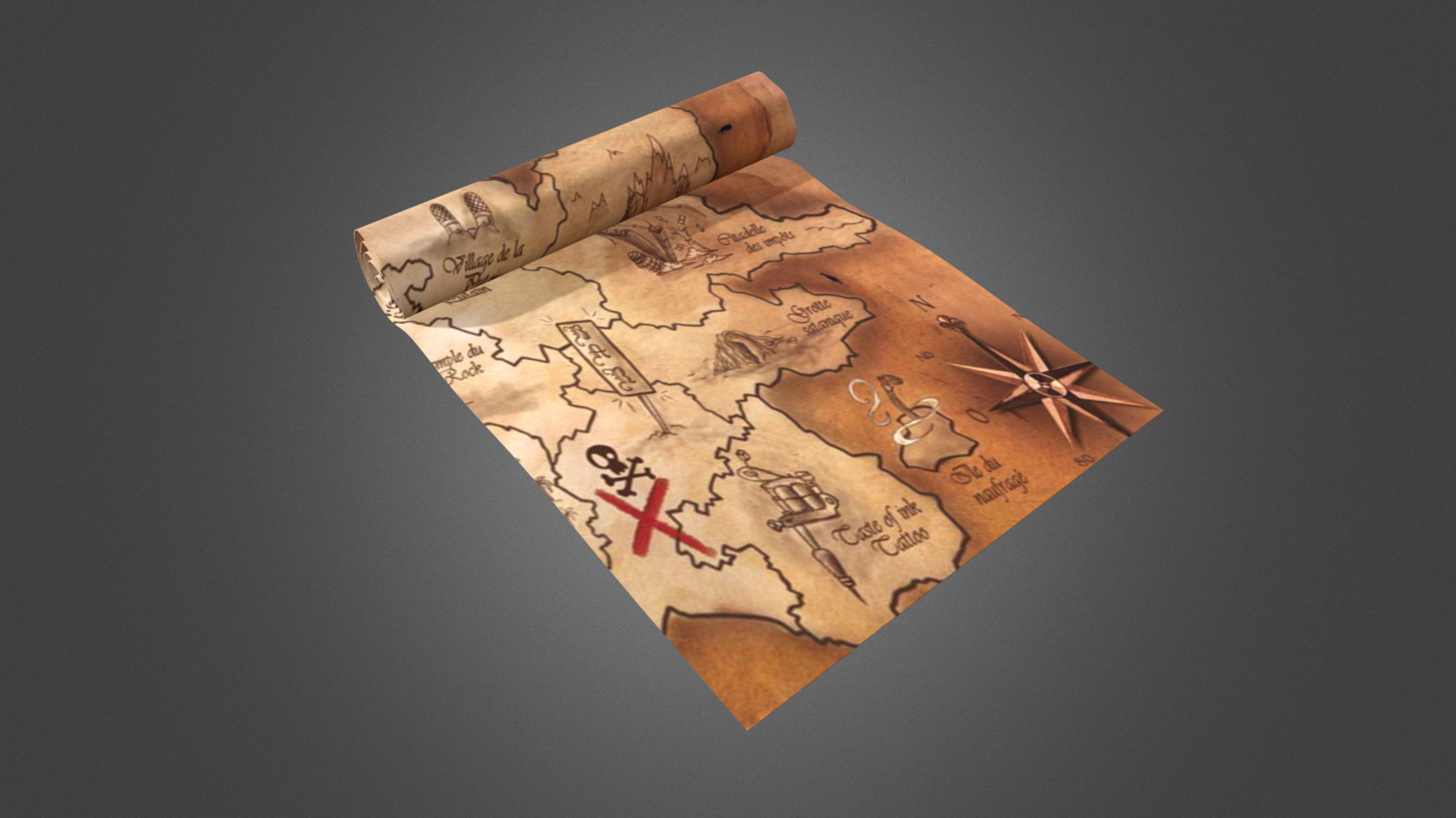 3D model Treasure map - This is a 3D model of the Treasure map. The 3D model is about a piece of wood with writing on it.