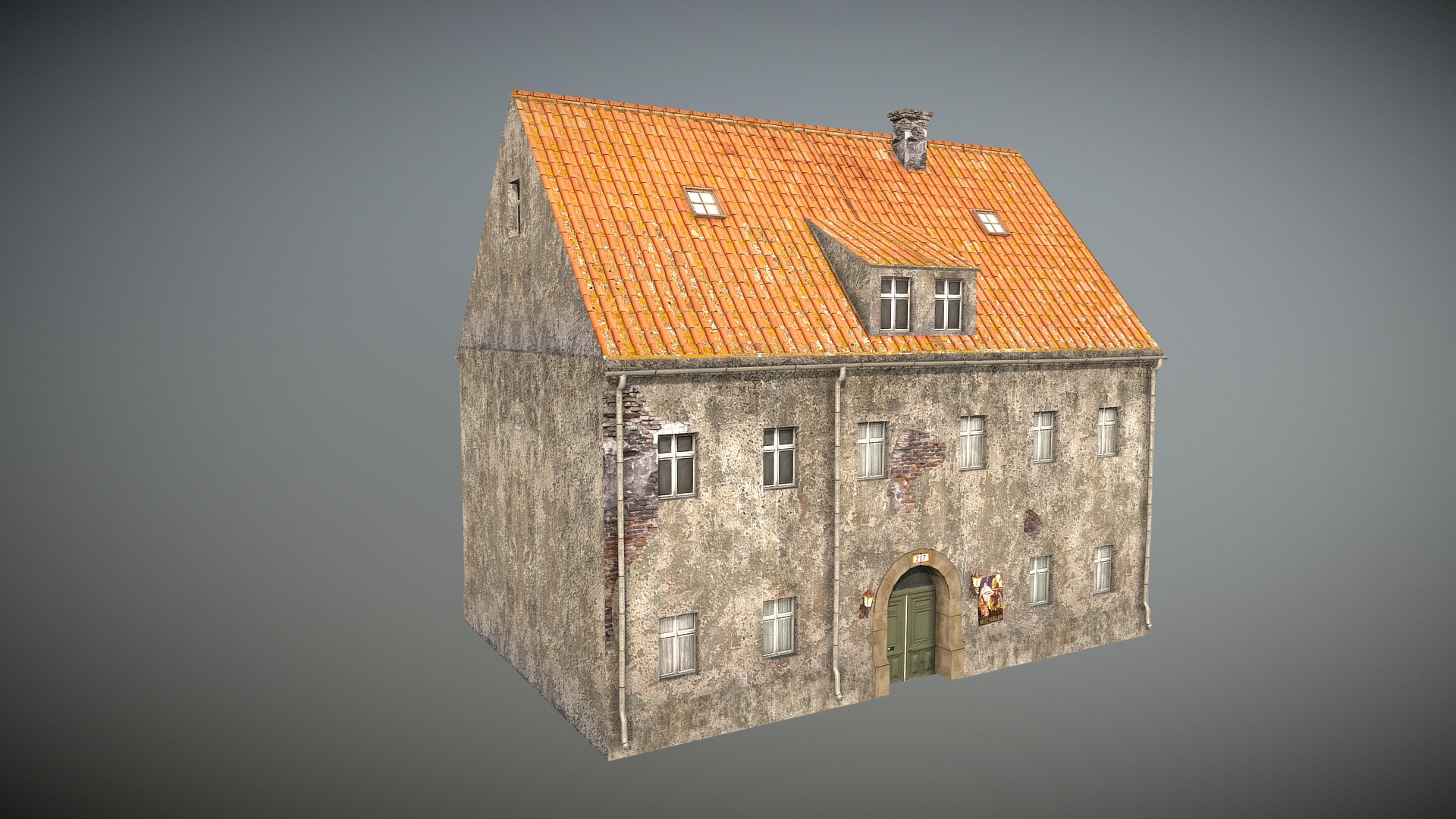 3D model Old House 9 - This is a 3D model of the Old House 9. The 3D model is about a building with a red roof.