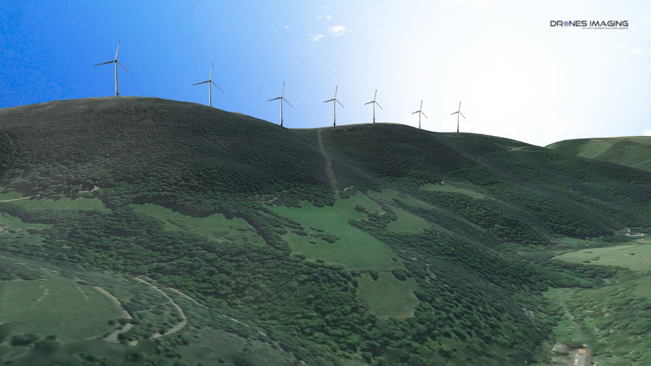 3D model Landscape impact of a wind farm project – France - This is a 3D model of the Landscape impact of a wind farm project - France. The 3D model is about a group of wind turbines on a hill.