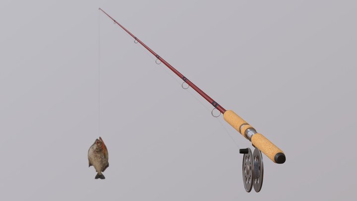 Fishing Rod with a Fish 3D Model