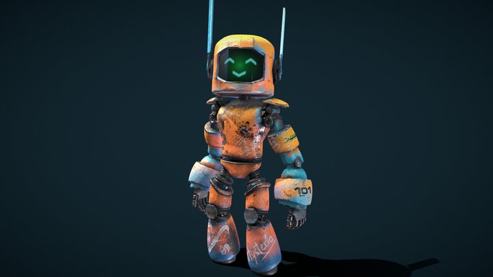 Orange Cute Robot 3D Model