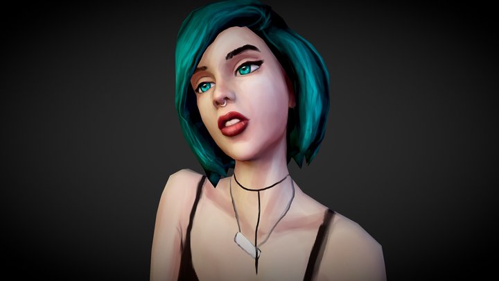 Green Hair Female Portrait 3D Model