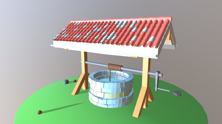 Water Well Old with Shed 3D Model