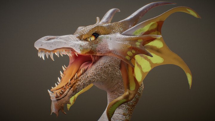 🐲 Snarly Dragon Bust 3D Model