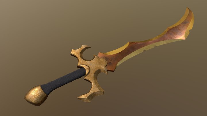Low-poly Fantasy Golden Sword Game-ready 3D Model