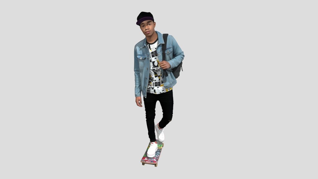 Skateboarder in a denim jacket