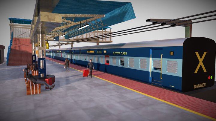 Railway Station Scene creation 3D Model