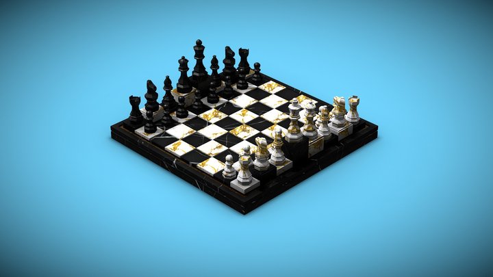 Low Poly Chess Scene 3D Model