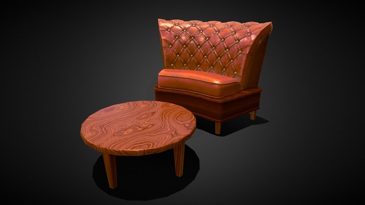 Leather Sofa with Coffee Table 3D Model