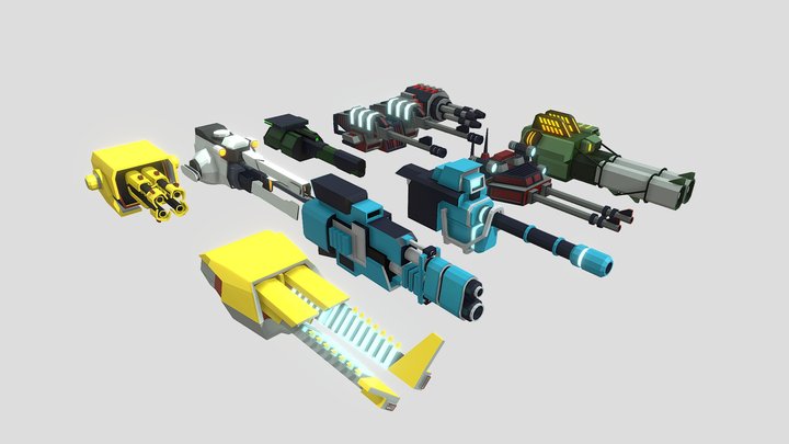 Low Poly Sci-Fi Turrets 3D Model