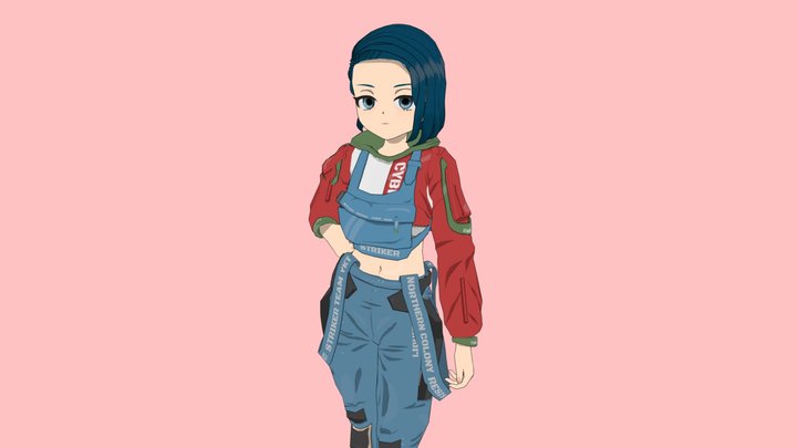 LowPoly Anime Character CyberStyle 3D Model
