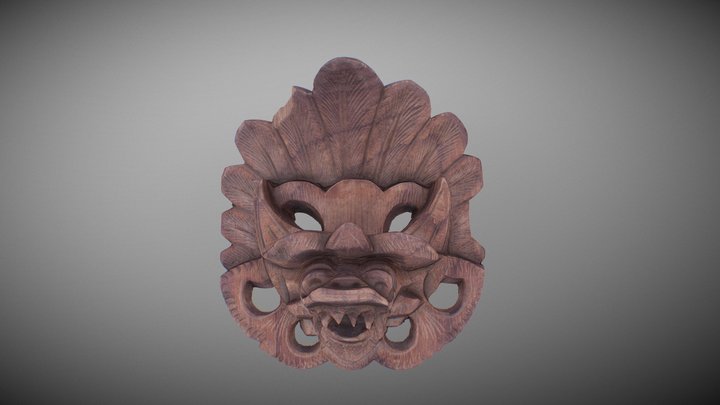 Indonesian Lion Mask Hand Carved Wood 3D Model