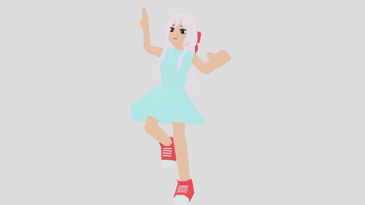 Low Poly Girl in Blue Skirt 3D Model