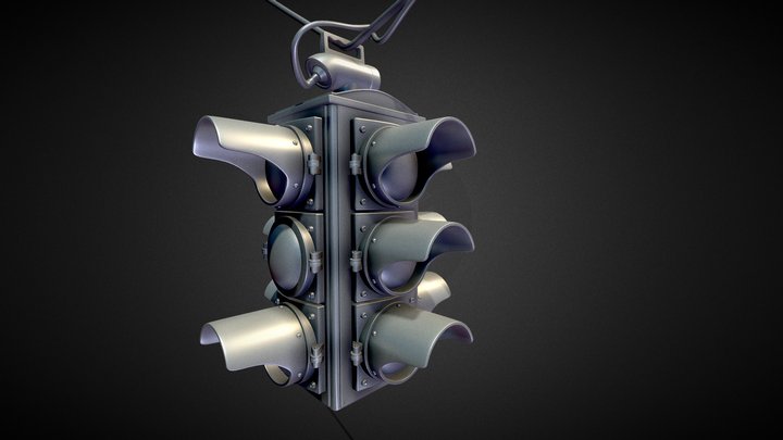 3D Four-Way Traffic Light - High Poly 3D Model