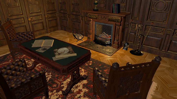 Victorian living room with fireplace 3D Model