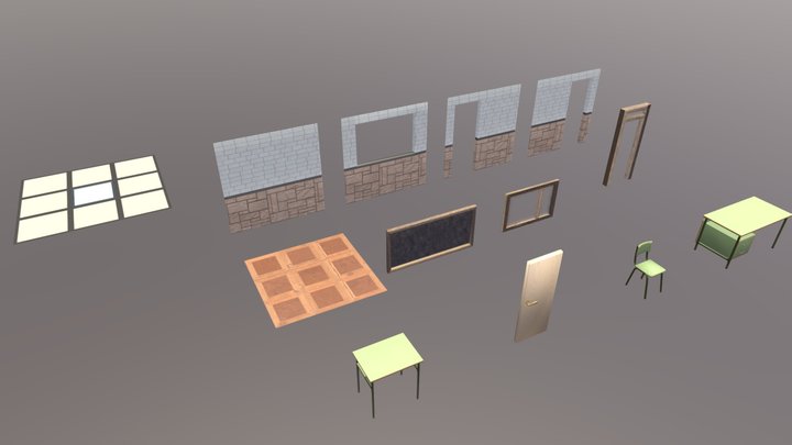 Classroom Assets (Videogame Ready) 3D Model