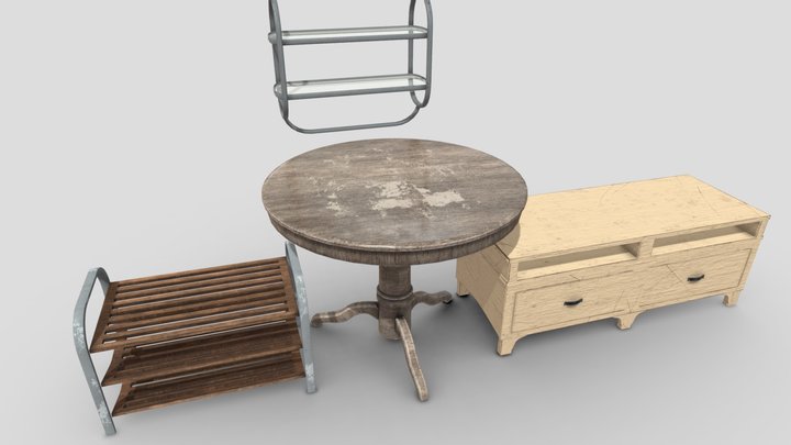 Aged 4-Piece Furniture Set 🪑 – Free 3D Model STL