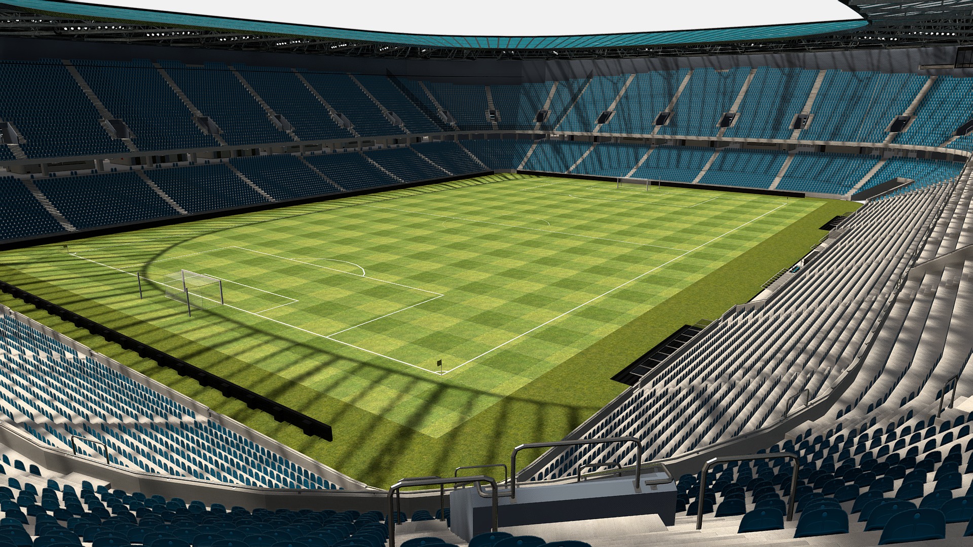 3D model Football Stadium - This is a 3D model of the Football Stadium. The 3D model is about a sports stadium with a green field.