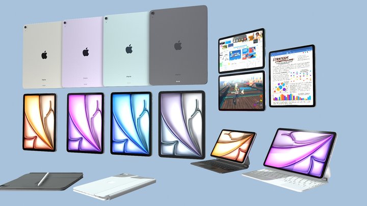 Apple iPad Air 2024 full Collection All Colors 3D Model