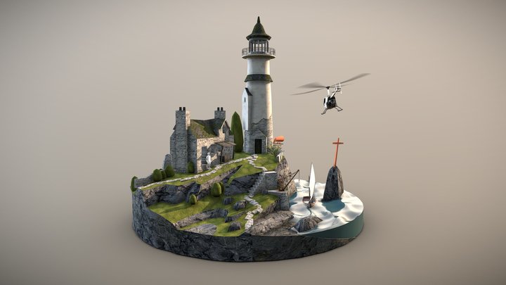 By the Ocean - WIP Diorama 3D Model