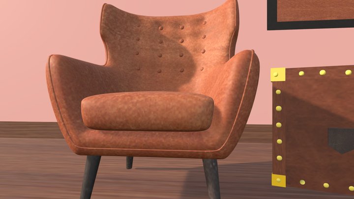 Curved Back Wing Chair 3D Model