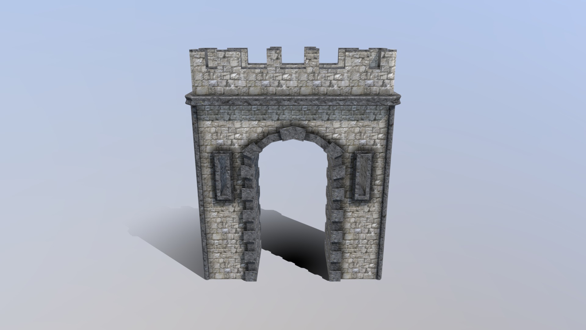 3D model Gatehouse (BSR) - This is a 3D model of the Gatehouse (BSR). The 3D model is about a stone archway with a blue sky.