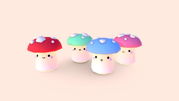 Cute Mushrooms - Low Poly 3D Model